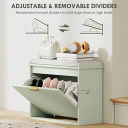 NESTLUNE Shoe Storage Bench with Cushion & Flip-Drawer 62x26x47.5cm in Green - Size: 100 cm x 15 cm - thumbnail 3