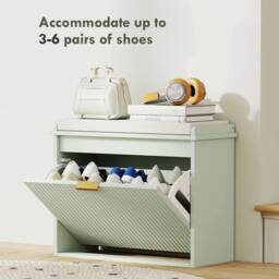 NESTLUNE Shoe Storage Bench with Cushion & Flip-Drawer 62x26x47.5cm in Green - Size: 100 cm x 15 cm - thumbnail 5