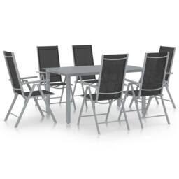 Berkfield Home 7 Piece Garden Dining Set Aluminium Silver & Black - thumbnail 2