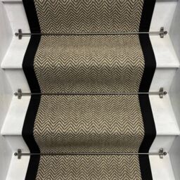 RainbowHome Herringbone Java Beige Stair Runner With 100% Cotton Black Border - Size: 50 cm x 650 cm