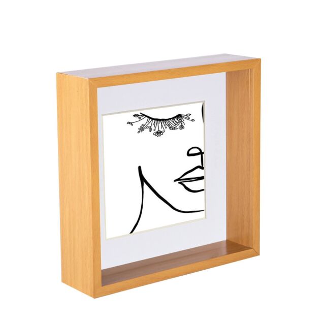 "Nicola Spring 3D Deep Box Photo Frame - 8 x 8"" with 6 x 6"" Mount - Light Wood in White" - image 1