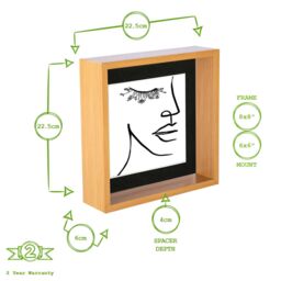 "Nicola Spring 3D Deep Box Photo Frame - 8 x 8"" with 6 x 6"" Mount - Light Wood in White" - thumbnail 4