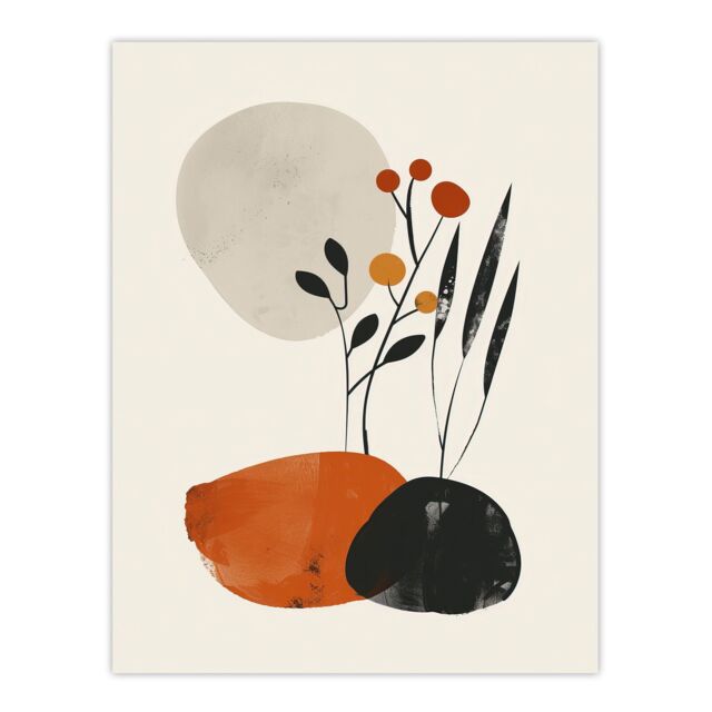 "Artery8 Rocks & Wild Flowers Bright Boho Japandi Style Wall Art Print in Beige - Size: W24"" x H32""" - image 1