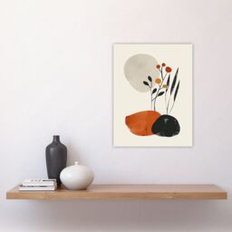 "Artery8 Rocks & Wild Flowers Bright Boho Japandi Style Wall Art Print in Beige - Size: W24"" x H32""" - thumbnail 4