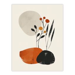 "Artery8 Rocks & Wild Flowers Bright Boho Japandi Style Wall Art Print in Beige - Size: W24"" x H32""" - thumbnail 1