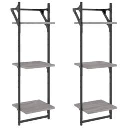 Berkfield Home Beautiful 3-Tier Wall Shelves with Bars 2 pcs Grey Sonoma 30x25x100 cm - Size: 30 x 25 x 100 cm - thumbnail 3