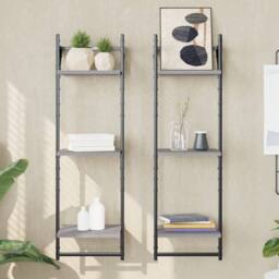 Berkfield Home Beautiful 3-Tier Wall Shelves with Bars 2 pcs Grey Sonoma 30x25x100 cm - Size: 30 x 25 x 100 cm - thumbnail 2