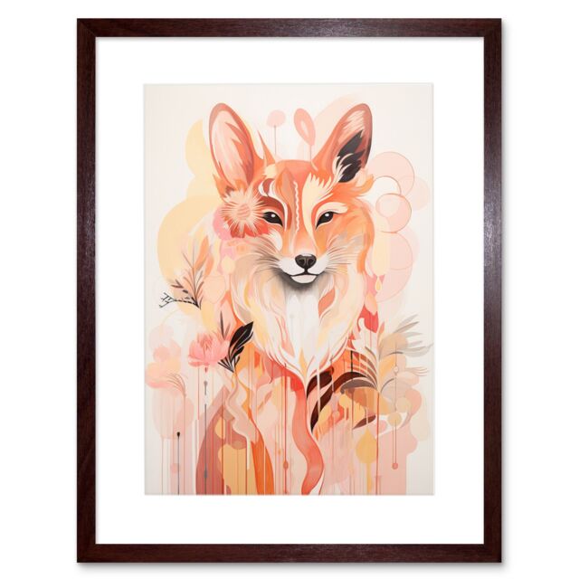 Artery8 Wall Art Print Floral Fox Spirit Animal Boho Calm Pastel Colour Artwork Orange Pink Abstract Woodland Creature Flowers Artwork Framed 9X7 - image 1