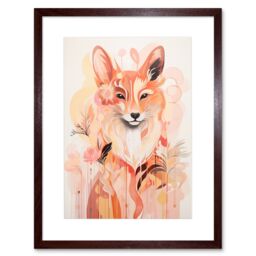 Artery8 Wall Art Print Floral Fox Spirit Animal Boho Calm Pastel Colour Artwork Orange Pink Abstract Woodland Creature Flowers Artwork Framed 9X7 - thumbnail 1