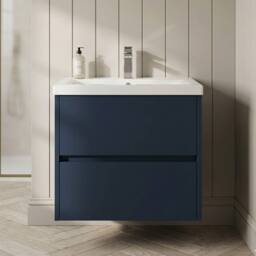 Balterley Chartley Contemporary 2 Drawer Wall Hung Vanity Basin Unit, 600mm in Blue - thumbnail 4