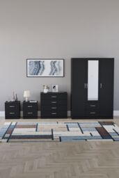 Home Discount Vida Designs 4Pc Bedroom Set 2x2Bedside, 4 Drawer, 3Dr Mirror Wardrobe in Black - thumbnail 4