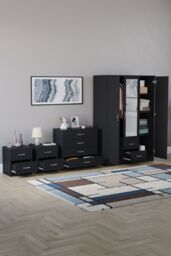 Home Discount Vida Designs 4Pc Bedroom Set 2x2Bedside, 4 Drawer, 3Dr Mirror Wardrobe in Black - thumbnail 2