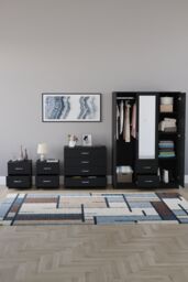 Home Discount Vida Designs 4Pc Bedroom Set 2x2Bedside, 4 Drawer, 3Dr Mirror Wardrobe in Black - thumbnail 3
