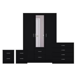 Home Discount Vida Designs 4Pc Bedroom Set 2x2Bedside, 4 Drawer, 3Dr Mirror Wardrobe in Black - thumbnail 8