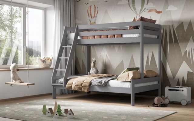 Noomi Nora Solid Wood Triple Bunk Bed in Grey - Size: EU Single - image 1
