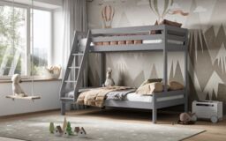 Noomi Nora Solid Wood Triple Bunk Bed in Grey - Size: EU Single - thumbnail 1