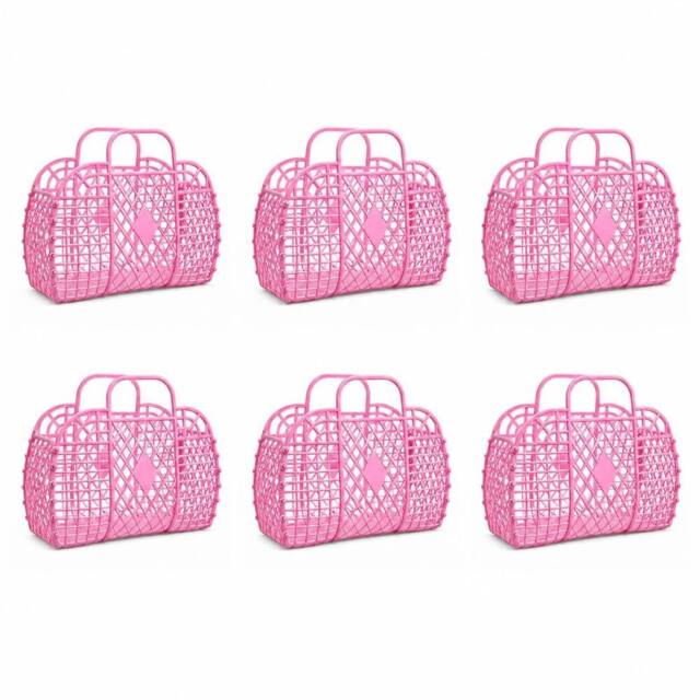 NESTLUNE 6Pcs Retro PVC Jelly Tote Bag Reusable Mesh Storage in Pink - image 1