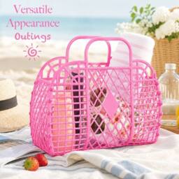 NESTLUNE 6Pcs Retro PVC Jelly Tote Bag Reusable Mesh Storage in Pink - thumbnail 4
