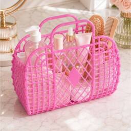 NESTLUNE 6Pcs Retro PVC Jelly Tote Bag Reusable Mesh Storage in Pink - thumbnail 5