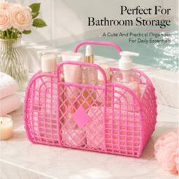 NESTLUNE 6Pcs Retro PVC Jelly Tote Bag Reusable Mesh Storage in Pink - thumbnail 6