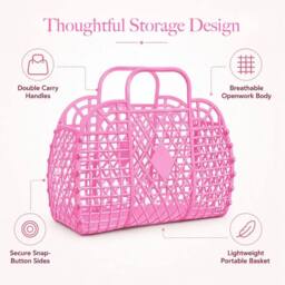 NESTLUNE 6Pcs Retro PVC Jelly Tote Bag Reusable Mesh Storage in Pink - thumbnail 3