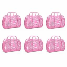 NESTLUNE 6Pcs Retro PVC Jelly Tote Bag Reusable Mesh Storage in Pink - thumbnail 1