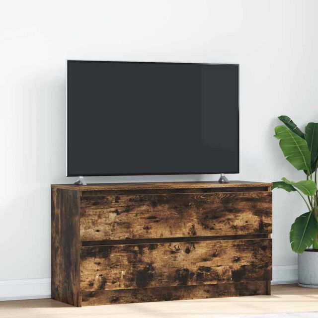 Berkfield Home TV Cabinet Smoked Oak 100x35x54 cm Engineered Wood in Brown - Size: 100 x 35 x 54 cm - image 1