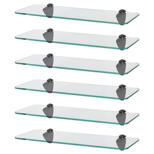 Harbour Housewares 6x Rounded Floating Glass Shelves - 40cm Bathroom Storage Display Unit in Black - image 1