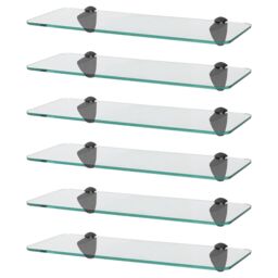 Harbour Housewares 6x Rounded Floating Glass Shelves - 40cm Bathroom Storage Display Unit in Black - thumbnail 1