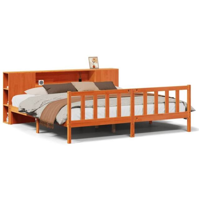 Berkfield Home Bookcase Bed without Mattress Wax Brown 200x200 cm Solid Wood Pine - image 1