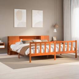Berkfield Home Bookcase Bed without Mattress Wax Brown 200x200 cm Solid Wood Pine - thumbnail 2