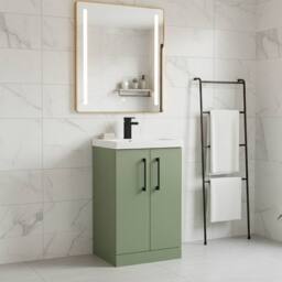 Balterley Modern Bathroom 2 Soft Close Door Vanity Unit Basin, Green, 500mm in Green - thumbnail 2