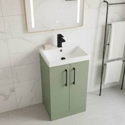 Balterley Modern Bathroom 2 Soft Close Door Vanity Unit Basin, Green, 500mm in Green - thumbnail 4