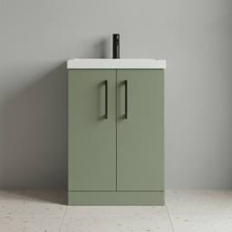 Balterley Modern Bathroom 2 Soft Close Door Vanity Unit Basin, Green, 500mm in Green - thumbnail 5