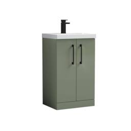 Balterley Modern Bathroom 2 Soft Close Door Vanity Unit Basin, Green, 500mm in Green