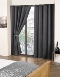 New Edge Blinds Essential Woven Thermal Blackout Eyelet Curtains in Charcoal - Size: 168 cm width x 137 cm drop - thumbnail 2