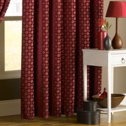 Paoletti Belmont Geometric Jacquard Pencil Pleat Curtains in Red - Size: 229 cm width x 229 cm drop - thumbnail 3