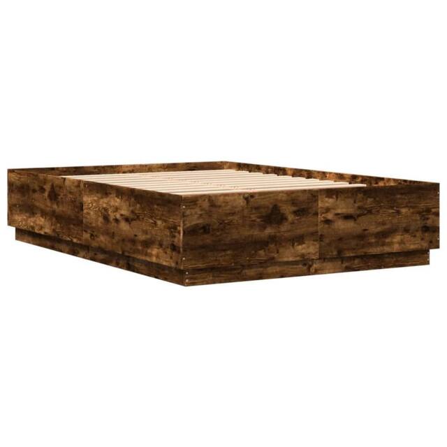 Berkfield Home Durable Bed Frame with LED without Mattress Smoked Oak 120x200 cm in Brown - Size: Small Double - image 1