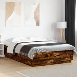 Berkfield Home Durable Bed Frame with LED without Mattress Smoked Oak 120x200 cm in Brown - Size: Small Double - thumbnail 2