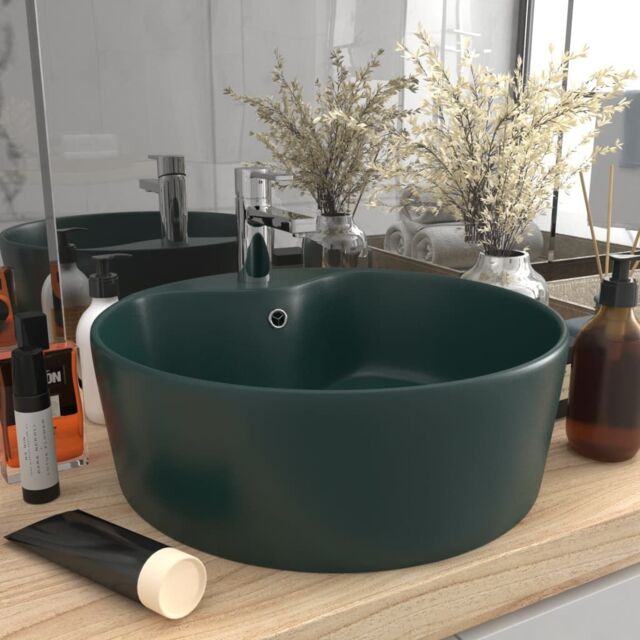 Berkfield Home Luxury Wash Basin with Overflow Matt Dark Green 36x13 cm Ceramic - image 1
