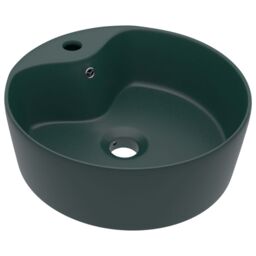 Berkfield Home Luxury Wash Basin with Overflow Matt Dark Green 36x13 cm Ceramic - thumbnail 2