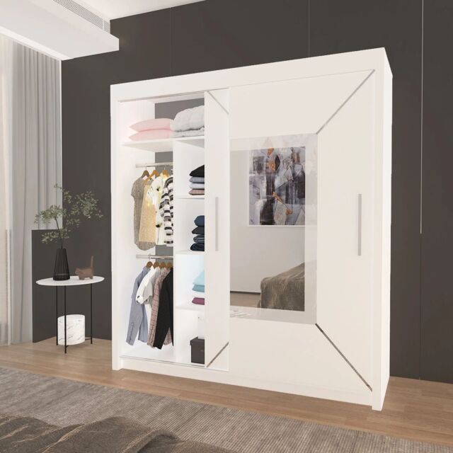 Interior Emporium Ltd IE Stylish Venice Bedroom Wardrobe with Double Sliding Doors without LED Lighting ( White, 180 cm ) in White - image 1