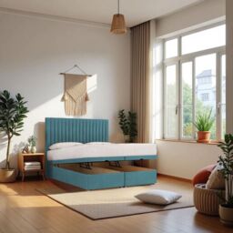 "Knight Sleep Emily End Opening Ottoman & Mattress + 24"" Headboard in Light Blue - Size: Single" - thumbnail 1