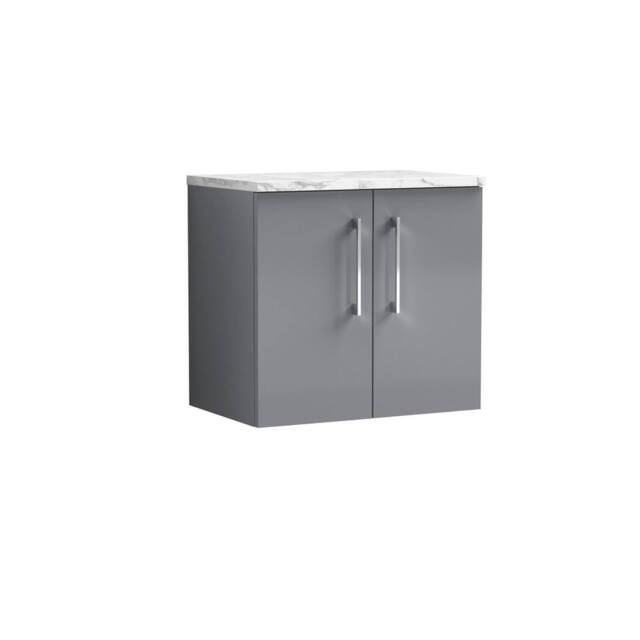 Balterley Level 600mm Wall Hung 2 Door Unit with Laminate Worktop Satin Grey - image 1
