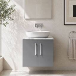 Balterley Level 600mm Wall Hung 2 Door Unit with Laminate Worktop Satin Grey - thumbnail 6
