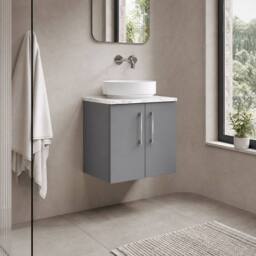 Balterley Level 600mm Wall Hung 2 Door Unit with Laminate Worktop Satin Grey - thumbnail 4