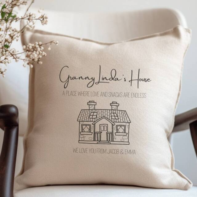 Aye Do Gifts Personalised Granny's House Cushion - Grandads, Grans, Aunties in Cream - Size: 40 cm x 40 cm - image 1