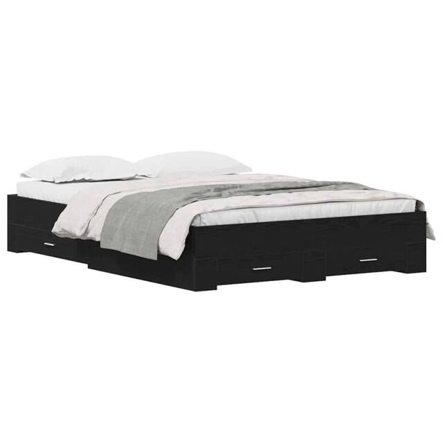 Berkfield Home Stunning Bed Frame with Drawers Black oak Engineered wood 140 x 190 cm - image 1