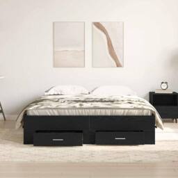 Berkfield Home Stunning Bed Frame with Drawers Black oak Engineered wood 140 x 190 cm - thumbnail 4