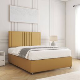 "BSSPOKE Monaco Plush Velvet Divan Bed 24"" Headboard & No Mattress No Drawers in Mustard - Size: Small Double" - thumbnail 3